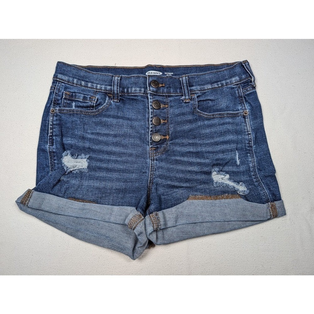 Old Navy Boyfriend Mid-Rise Denim Shorts Women's 6 Button Fly Distressed Cuffed